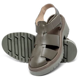 Sandália   Boho Salto de 5 cm em Couro Musgo - Codigo - 153032