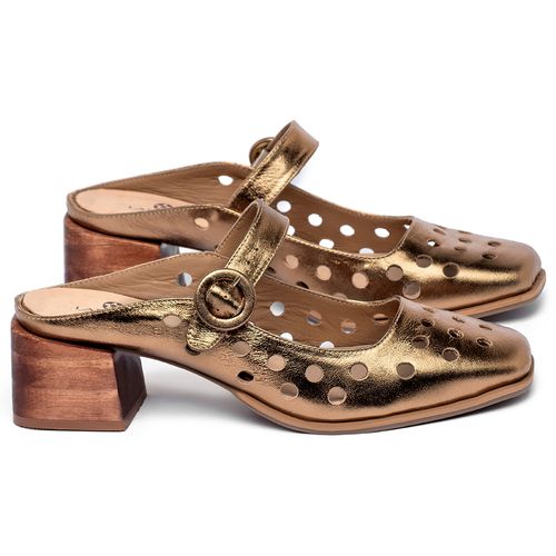 Scarpin   Bico Quadrado Salto de 4 cm em Couro Metalizado - Codigo - 9645