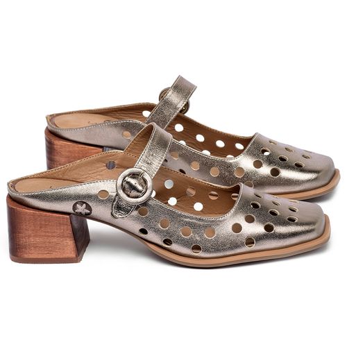Scarpin   Bico Quadrado Salto de 4 cm em Couro Metalizado - Codigo - 9645