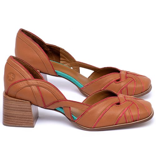 Scarpin   Bico Quadrado Salto de 5 cm em Couro Laranja - Codigo - 3852