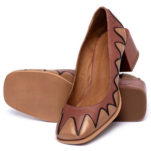 Scarpin   Bico Quadrado Salto de 5 cm em Couro Terracota - Codigo - 3867
