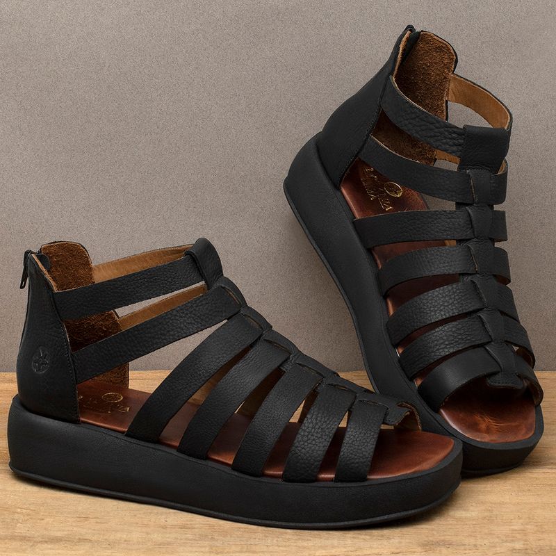 Laranja_Lima_Shoes_Sapatos_Femininos__-Sandalia---Boho-Salto-de-Fechado-em-Couro-Preto---Codigo---3911_3