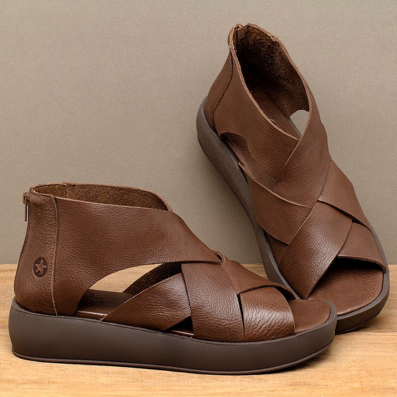 Laranja_Lima_Shoes_Sapatos_Femininos__-Sandalia---Boho-Salto-de-4-cm-em-Couro-Marrom---Codigo---3912_3