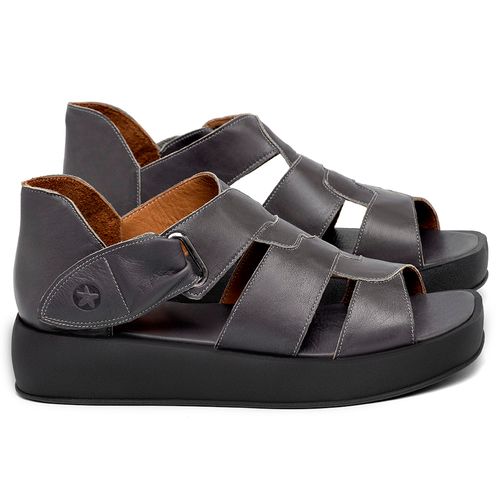 Sandália   Boho Salto de 4 cm em Couro Cinza - Codigo - 3915