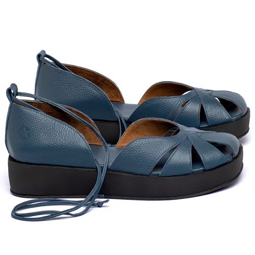 Sandália   Boho Salto de 4 cm em Couro Azul - Codigo - 3972