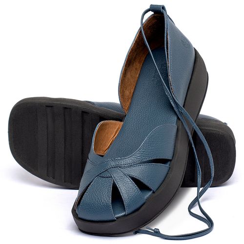 Sandália   Boho Salto de 4 cm em Couro Azul - Codigo - 3972