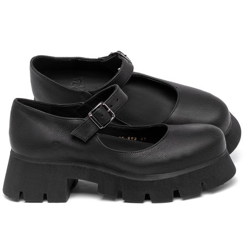 Sapatilha   Bico Redondo Salto de 10 cm em Couro Preto - Codigo - 152026
