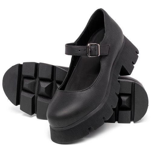 Sapatilha   Bico Redondo Salto de 10 cm em Couro Preto - Codigo - 152026