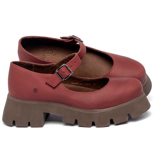 Sapatilha   Bico Redondo Salto de 10 cm em Couro Vermelho - Codigo - 152026