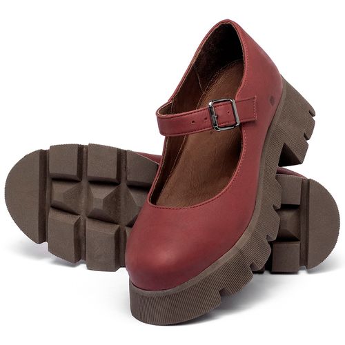 Sapatilha   Bico Redondo Salto de 10 cm em Couro Vermelho - Codigo - 152026