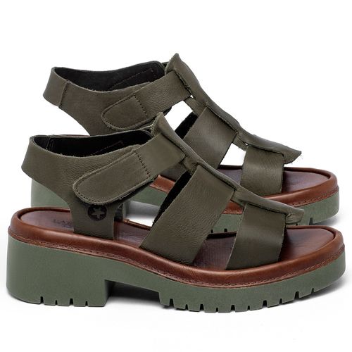 Sandália   Boho Salto de 2 cm em Couro Musgo - Codigo - 153014