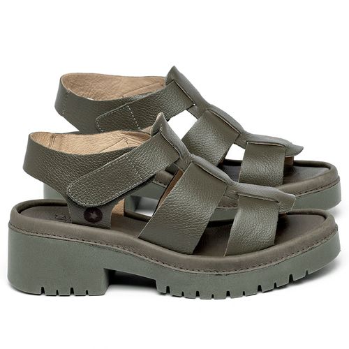 Sandália   Boho Salto de 2 cm em Couro Musgo - Codigo - 153014