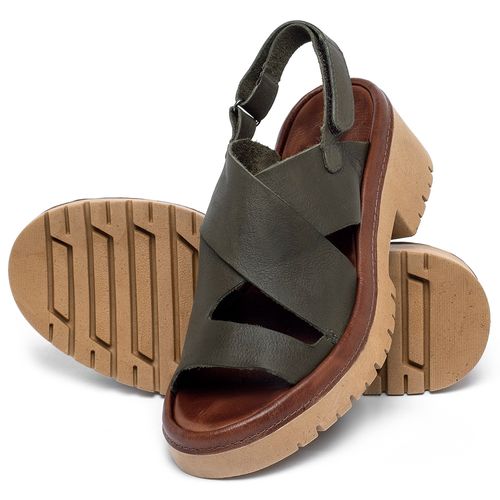 Sandália   Boho Salto de 5 cm em Couro Musgo - Codigo - 153047