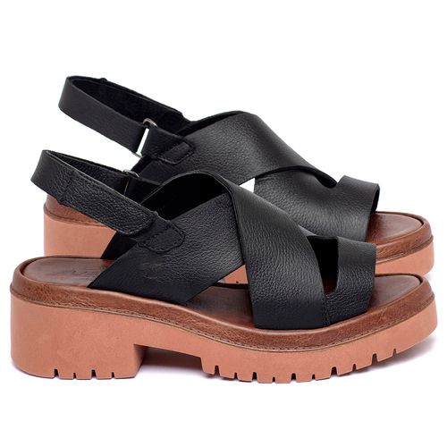 Sandália   Boho Salto de 5 cm em Couro Preto - Codigo - 153047