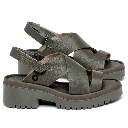 Sandália   Boho Salto de 5 cm em Couro Musgo - Codigo - 153047