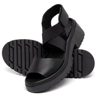 Sandália   Boho Salto de 5 cm em Couro Preto - Codigo - 153058
