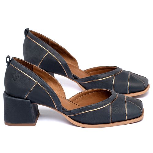 Scarpin   Bico Quadrado Salto de 5 cm em Couro Marinho - Codigo - 157038