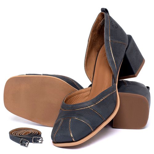 Scarpin   Bico Quadrado Salto de 5 cm em Couro Marinho - Codigo - 157038