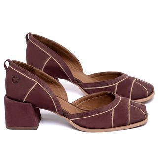 Scarpin   Bico Quadrado Salto de 5 cm em Couro Vinho - Codigo - 157038