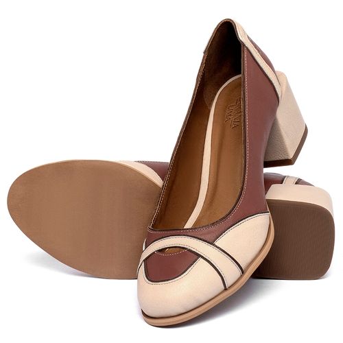 Scarpin   Bico Redondo Salto de 5 cm em Couro Bicolor - Codigo - 157046