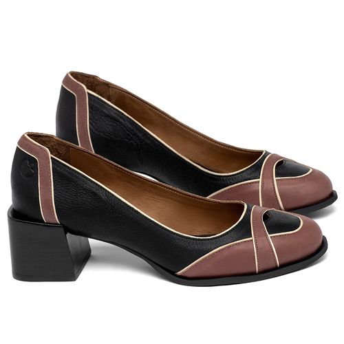 Scarpin   Bico Redondo Salto de 5 cm em Couro Preto - Codigo - 157046