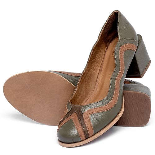 Scarpin   Bico Redondo Salto de 5 cm em Couro Musgo - Codigo - 157048