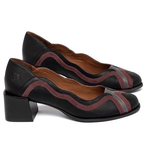 Scarpin   Bico Redondo Salto de 5 cm em Couro Preto - Codigo - 157048
