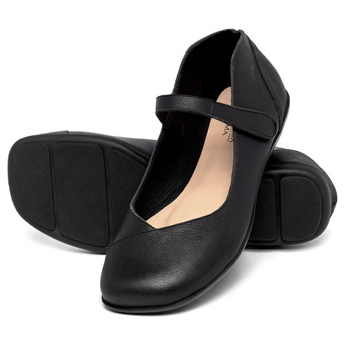 Sapatilha   Bico Quadrado em Couro Preto - Codigo - 9495