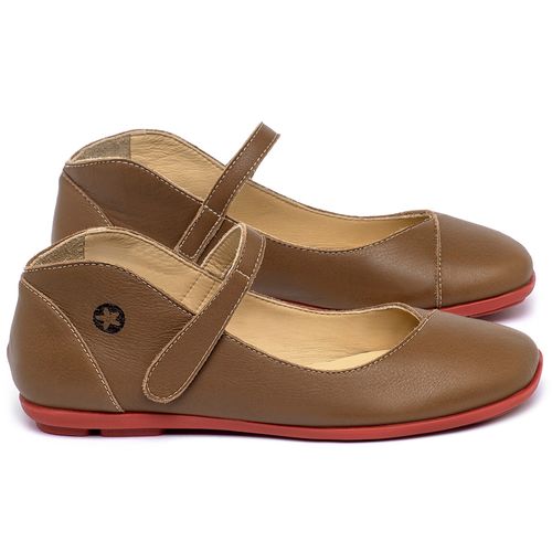 Sapatilha   Bico Quadrado em Couro Marrom - Codigo - 9495