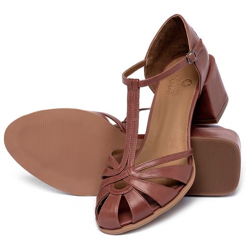 Sandália   Laranja Lima Shoes Classic Salto de 4 cm em Couro Terracota - Codigo - 3886