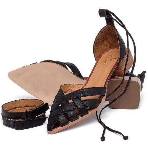 Scarpin   Bico Fino Salto de 3 cm em Couro Preto - Codigo - 3938