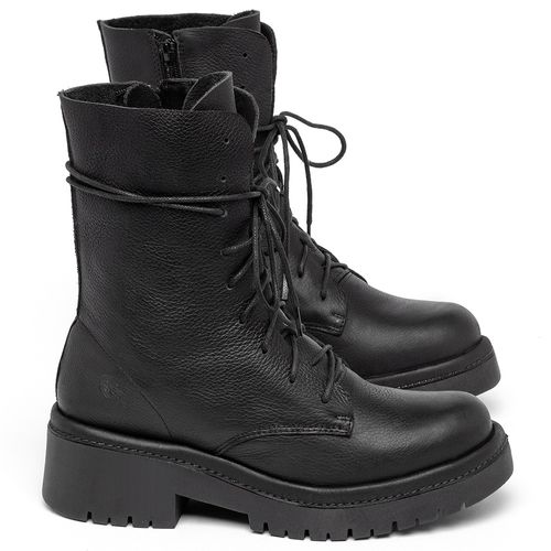 Bota   Cano Médio Salto de 4 cm em Couro Preto - Codigo - 153027