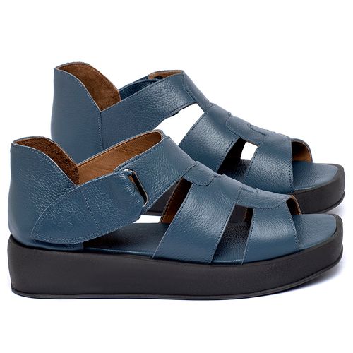Sandália   Boho Salto de 4 cm em Couro Azul - Codigo - 3915