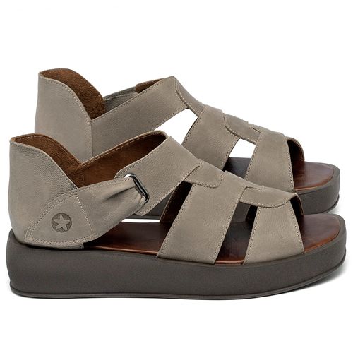 Sandália   Boho Salto de 4 cm em Couro Cinza - Codigo - 3915
