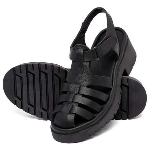 Sandália   Boho Salto de 5 cm em Couro Preto - Codigo - 153060