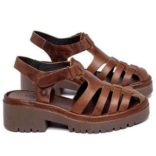 Sandália   Boho Salto de 5 cm em Couro Marrom - Codigo - 153060