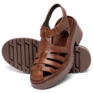 Sandália   Boho Salto de 5 cm em Couro Marrom - Codigo - 153060