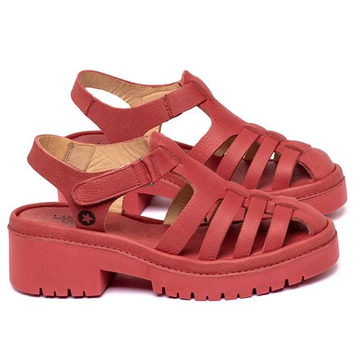 Sandália   Boho Salto de 5 cm em Couro Vermelho - Codigo - 153060