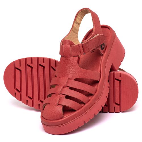 Sandália   Boho Salto de 5 cm em Couro Vermelho - Codigo - 153060