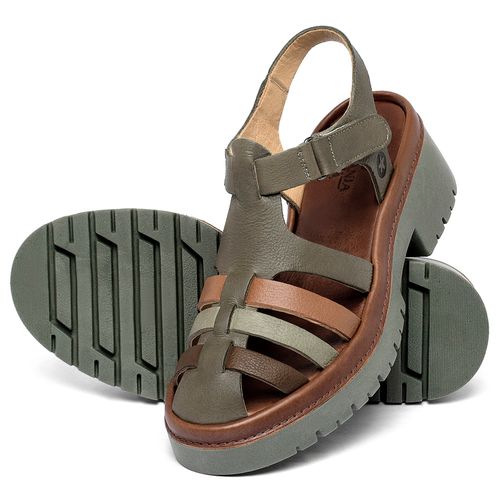 Sandália   Boho Salto de 5 cm em Couro Musgo - Codigo - 153060