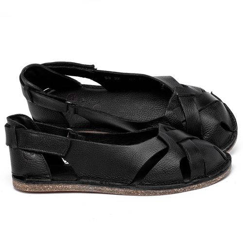 Sandália Rasteira   Flat em Couro Preto - Codigo - 156027