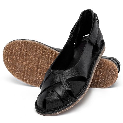 Sandália Rasteira   Flat em Couro Preto - Codigo - 156027