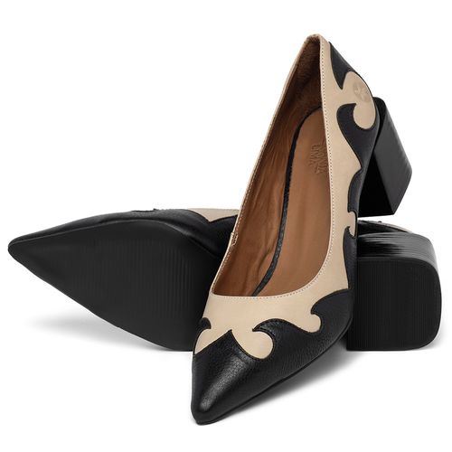 Scarpin   Bico Fino Salto de 5 cm em  Bicolor - Codigo - 3838