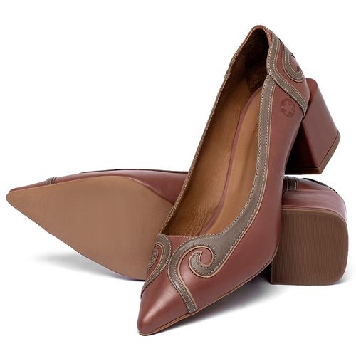 Scarpin   Bico Fino Salto de 5 cm em Couro Terracota - Codigo - 3844