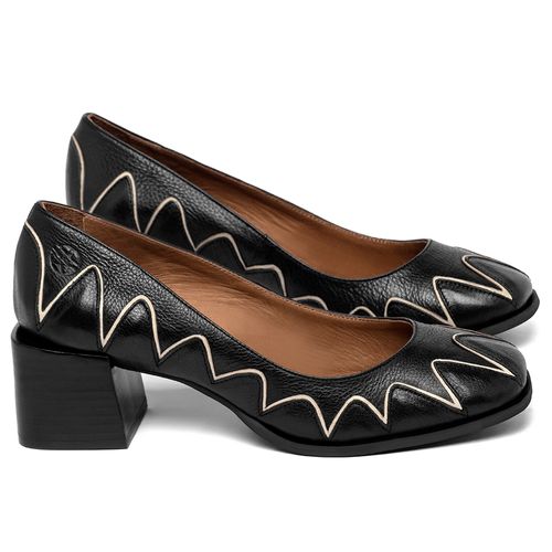 Scarpin   Bico Quadrado Salto de 5 cm em Couro Preto - Codigo - 3867