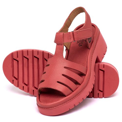 Sandália   Boho Salto de 5 cm em Couro Vermelho - Codigo - 153064