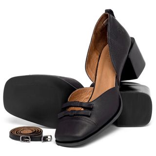 Scarpin   Bico Quadrado Salto de 5 cm em Couro Preto - Codigo - 157036