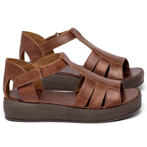 Sandália   Boho Salto de 1 cm em Couro Marrom - Codigo - 3918