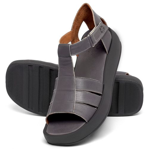 Sandália   Boho Salto de 1 cm em Couro Cinza - Codigo - 3918