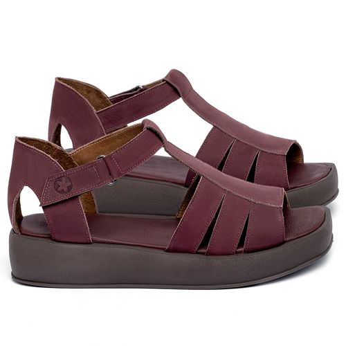 Sandália   Boho Salto de 1 cm em Couro Vinho - Codigo - 3918